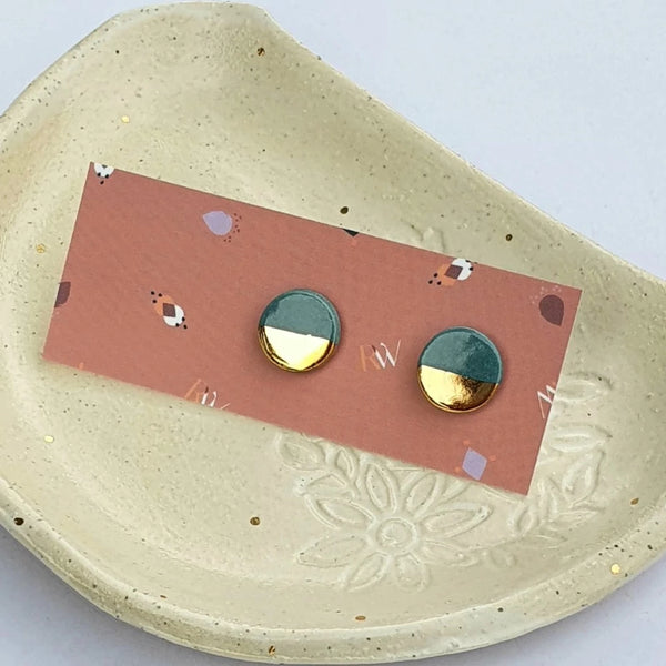 Renée Waters Gold Dipped Circle Studs - Green