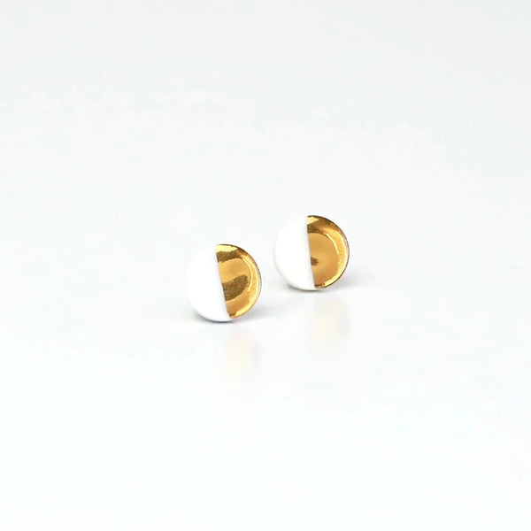 Renée Waters Gold Dipped Circle Studs - White