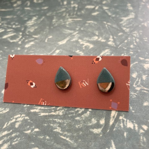 Renée Waters Platinum Dipped Teardrop Studs - Green