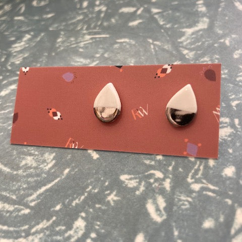 Renée Waters Platinum Dipped Teardrop Studs - White